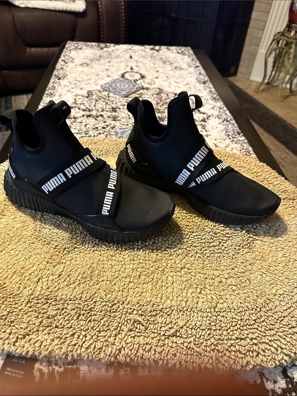 Puma Black Slip-On Trainer with White Logo Straps